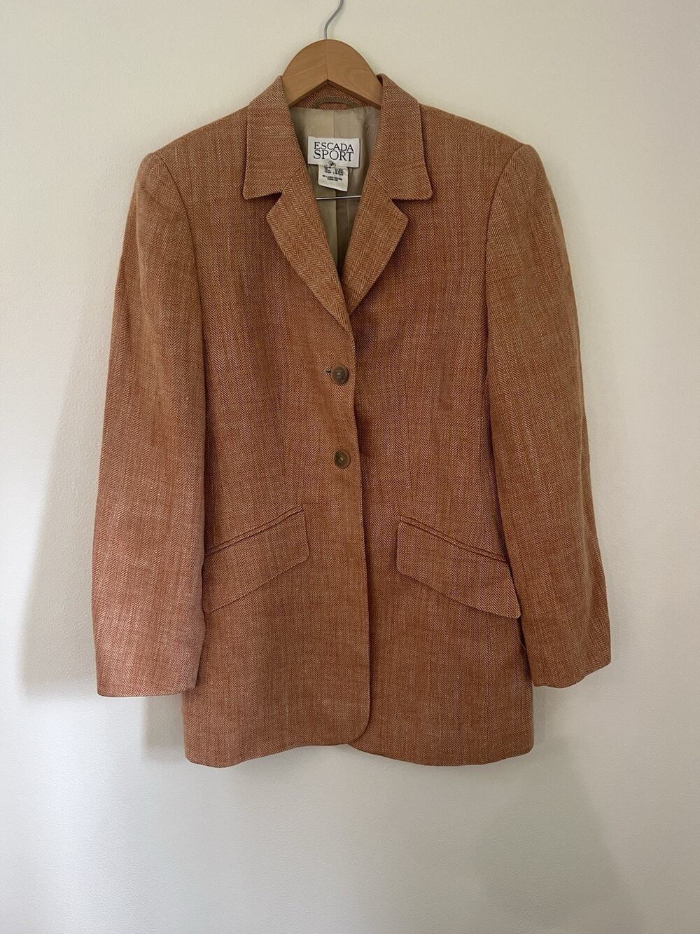Vintage Escada Sport Linen Blazer Jacket Orange Terracotta Twill Herringbone 38